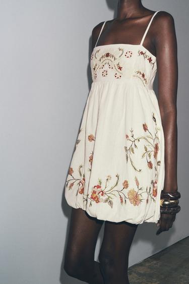 ZW COLLECTION FLORAL EMBROIDERY MINI DRESS - Ecru by Zara