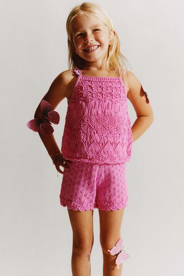 BEADED KNIT BERMUDA SHORTS - Fuchsia by Zara