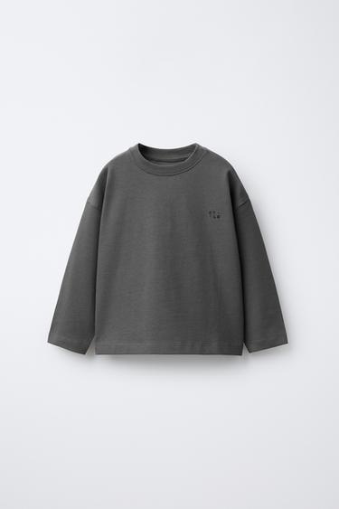 HEAVYWEIGHT EMBROIDERED T-SHIRT - Anthracite grey by Zara