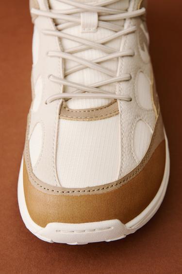 CONTRAST HIGH-TOP SNEAKERS - Sand Brown by Zara