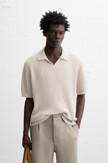 RUSTIC RIBBED KNIT POLO SHIRT - Sand by Zara