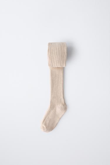 PLAIN RIBBED TIGHTS - Sand by Zara