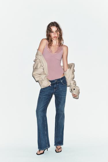 HALTER BODYSUIT WITH LACE TRIM - Dusty pink by Zara