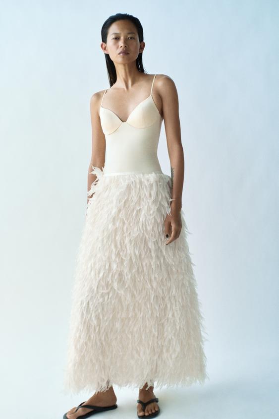 ZW COLLECTION LIMITED EDITION FEATHER SKIRT - Ecru by Zara - Image 0