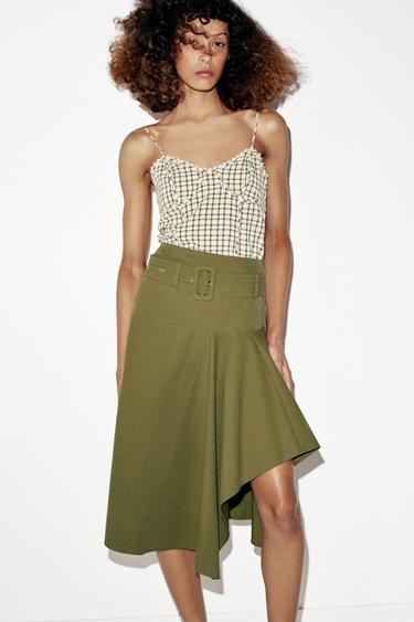 MIDI SKIRT WITH BELT - Khaki by Zara