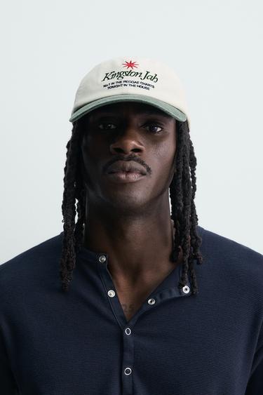 WASHED CAP WITH CONTRAST EMBROIDERED TEXT - Ecru by Zara - Image 0