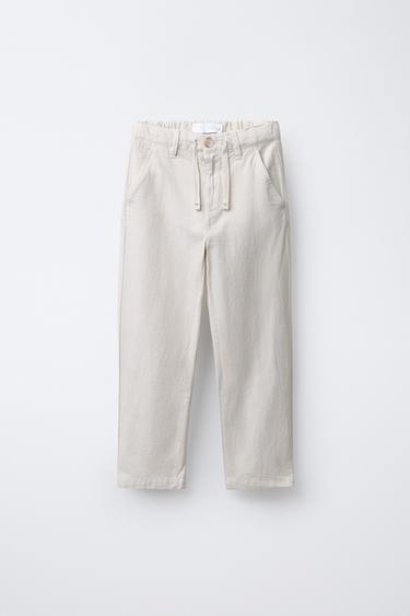 COTTON AND LINEN STRAIGHT-LEG TROUSERS - Ecru by Zara - Image 0