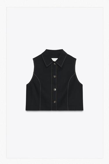 STRAIGHT WAISTCOAT WITH CONTRAST STITCHING - Black by Zara