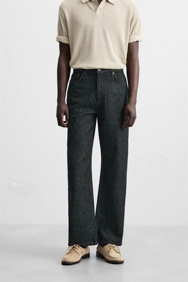 COTTON-HEMP STRAIGHT-LEG JEANS - Blue by Zara
