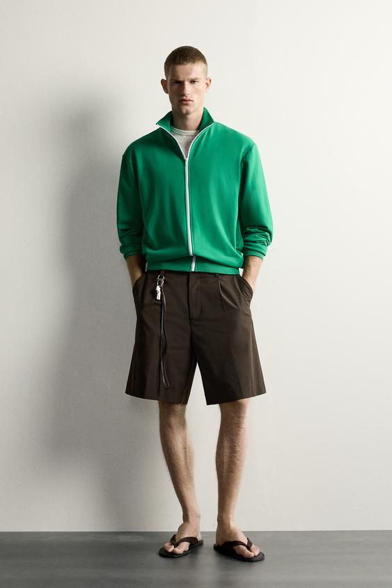 CONTRAST ZIP RELAXED FIT SWEATSHIRT - Green marl by Zara - Image 0