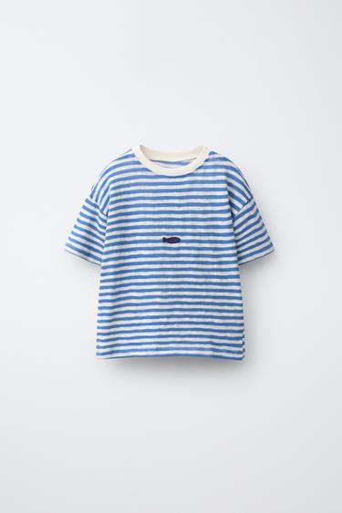 STRIPED FISH EMBROIDERY T-SHIRT - Blue by Zara