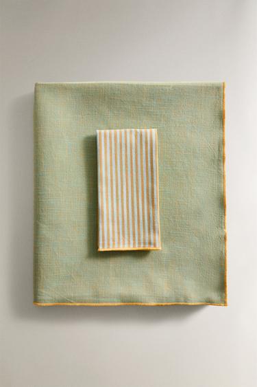 COTTON TABLECLOTH WITH CONTRAST EDGE - Green by Zara - Image 0
