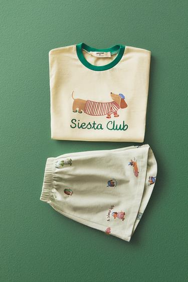 CHILDREN'S DOG PYJAMA SET - Ecru / Green by Zara