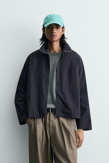RELAXED FIT CHECK SHIRT WITH ZIP - Blue by Zara