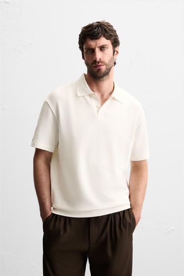 JACQUARD TEXTURED POLO SHIRT - Oyster-white by Zara