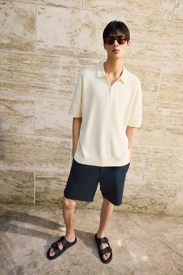 PURL KNIT POLO SHIRT WITH ZIP - Ecru by Zara - Image 0