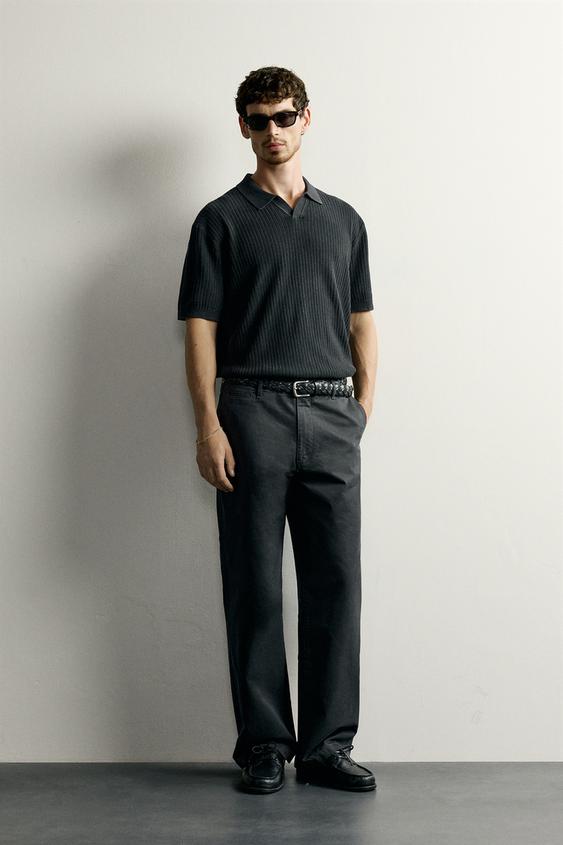 TEXTURED REGULAR FIT KNIT POLO SHIRT - Faded black by Zara - Image 0