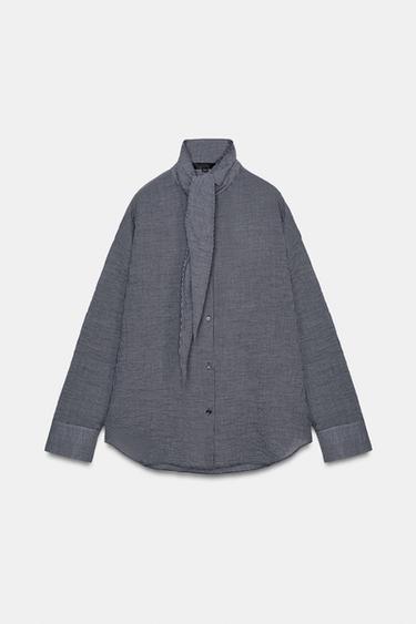 CHECK SHIRT WITH SCARF ZW COLLECTION - Navy blue by Zara