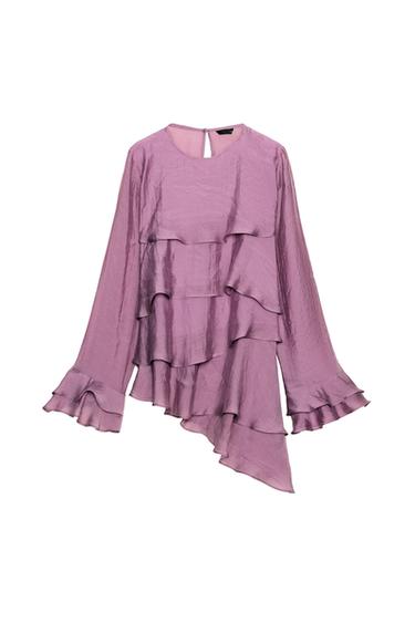 ASYMMETRIC RUFFLED TOP - Mauve by Zara