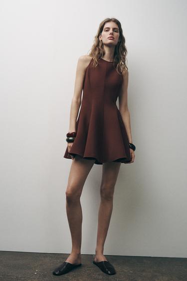 HALTER GODET DRESS ZW COLLECTION - Caramel by Zara
