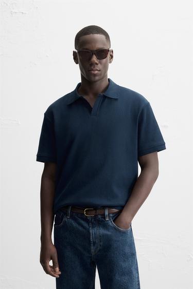 VERTICAL TEXTURED POLO SHIRT - Bluish by Zara