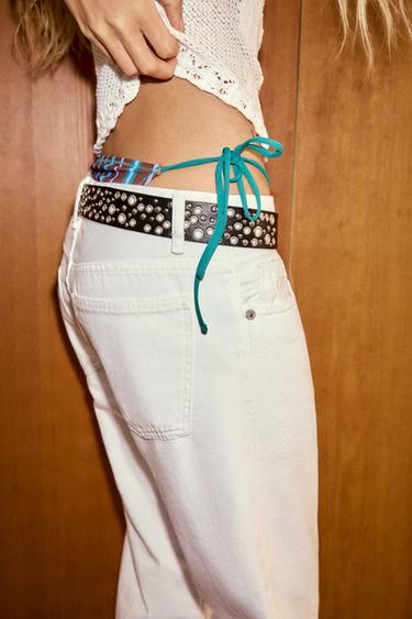 PERFORATED STUD LEATHER EFFECT BELT - Black by Zara - Image 0