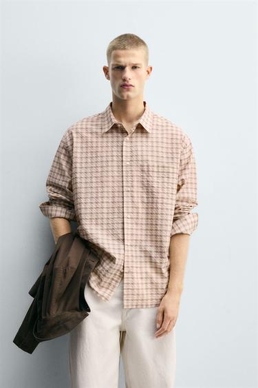 TEXTURED CHECK SHIRT - Sand by Zara