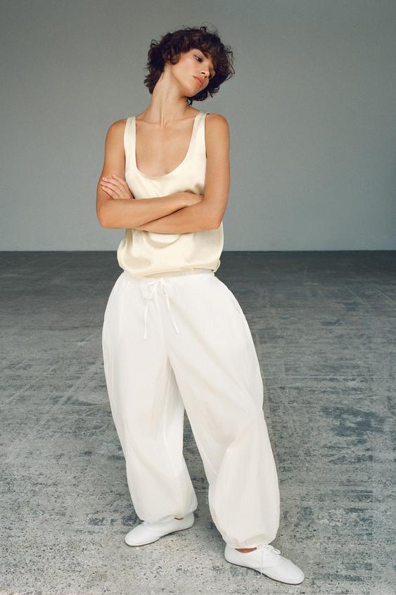 TECHNICAL FABRIC ELASTIC TROUSERS - White by Zara - Image 0