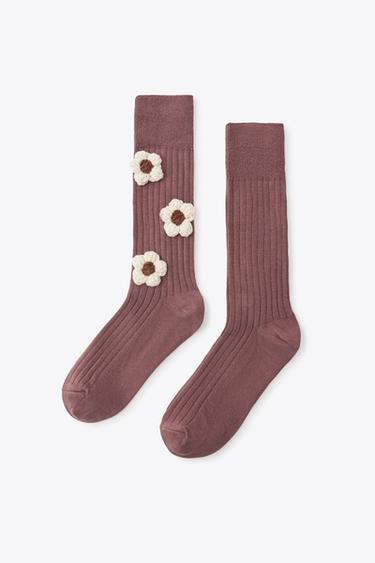 TALL FLORAL SOCKS - Chalk pink by Zara - Image 0