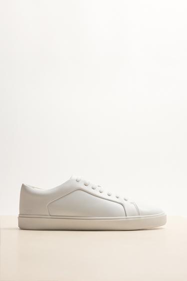 LEATHER LACE-UP TRAINERS - White by Zara