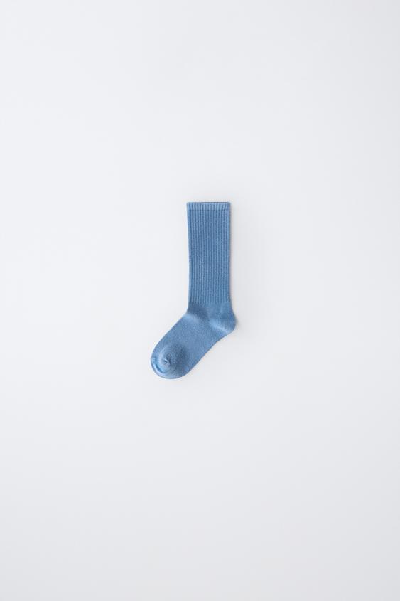 PLAIN RIBBED MID-CALF SOCKS - Blue by Zara - Image 0