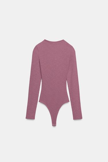 RIBBED LONG SLEEVE BODYSUIT - Pink by Zara