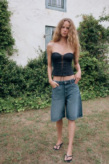 TRF MID-WAIST BAGGY DENIM BERMUDA SHORTS - Blue by Zara