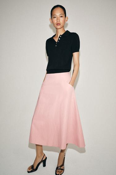 ZW COLLECTION FLOWING MIDI SKIRT - Pink by Zara