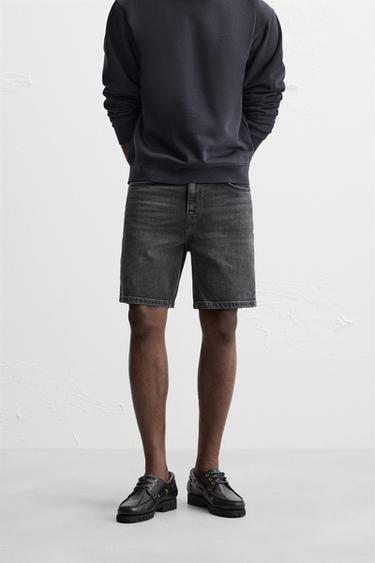 REGULAR FIT DENIM BERMUDA SHORTS - Charcoal by Zara