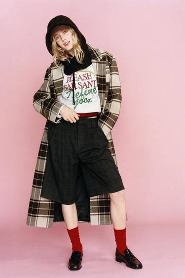 EXTRA-LONG CHECKED WOOL COAT - SAND/BROWN by Zara