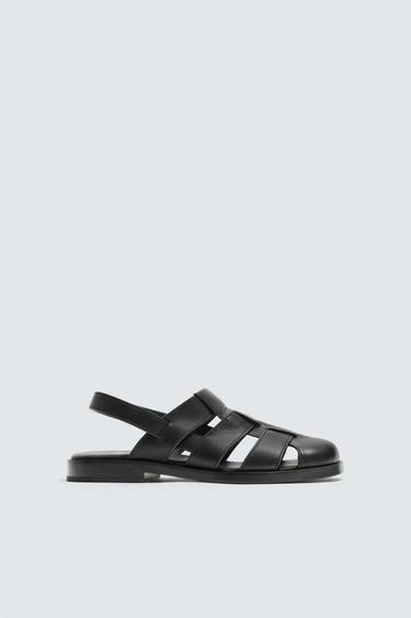 LEATHER CAGE SANDALS - Black by Zara