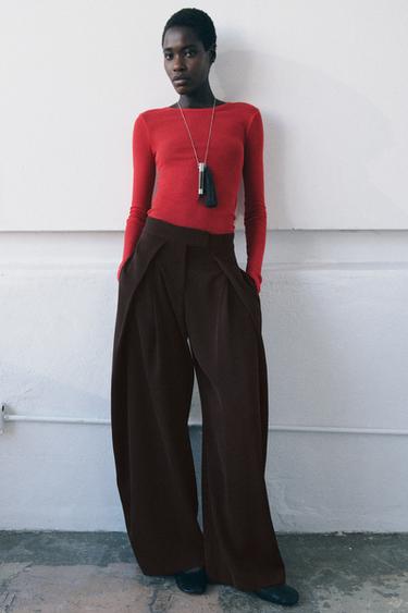 FLOWING TROUSERS WITH DARTS ZW COLLECTION - Brown by Zara