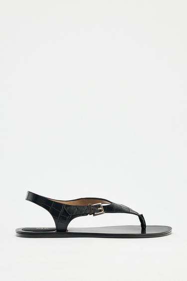 TEXTURED FLAT SANDALS - Black by Zara