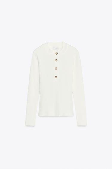 RIBBED T-SHIRT WITH BUTTONS - Ecru by Zara