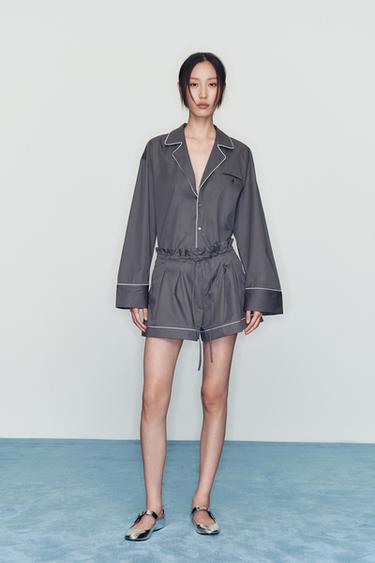 POPLIN PIPED TRIM SHIRT - washed petrol by Zara - Image 0