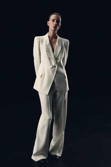 ZW COLLECTION DOUBLE-BREASTED SHOULDER PAD BLAZER - Ecru by Zara