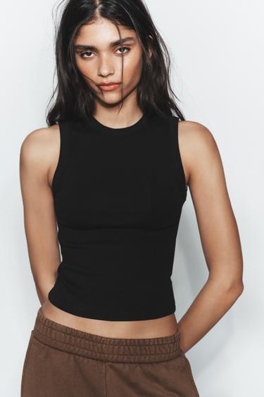 RIBBED TOP WITH STRAPS - Black by Zara