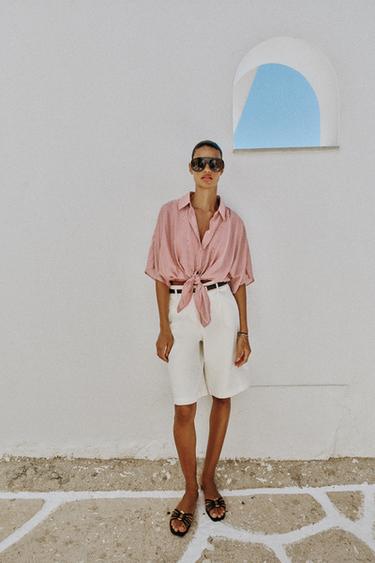 STRIPED SHIRT WITH KNOT - Red Stripe by Zara