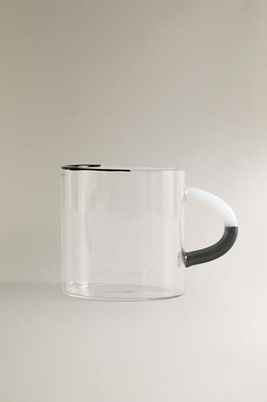 BOROSILICATE GLASS MUG WITH COLOURED HANDLE - Black / White by Zara - Image 0