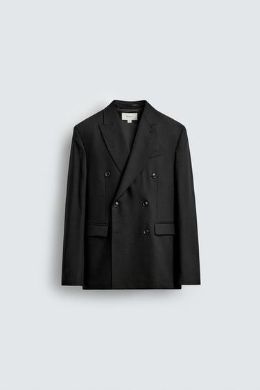 100% WOOL DOUBLE-BREASTED SUIT BLAZER - Black by Zara