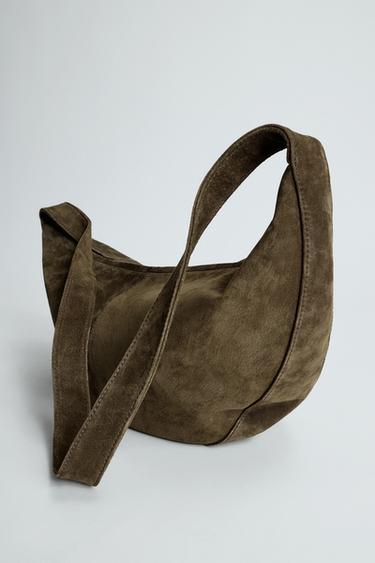 LEATHER SHOULDER BAG - Khaki Green by Zara