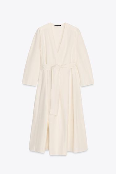 ZW COLLECTION MIDI DRESS WITH BELT - Ecru by Zara