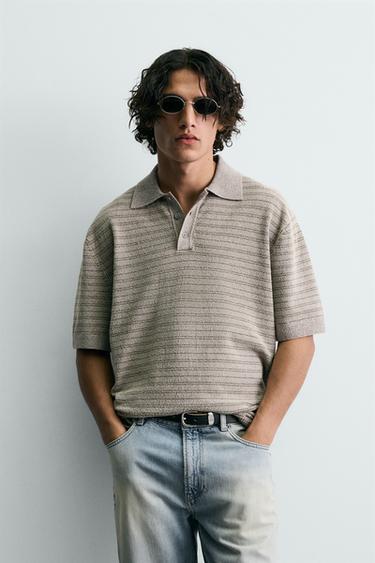 BOUCLÉ TEXTURED KNIT POLO SHIRT - Grey by Zara