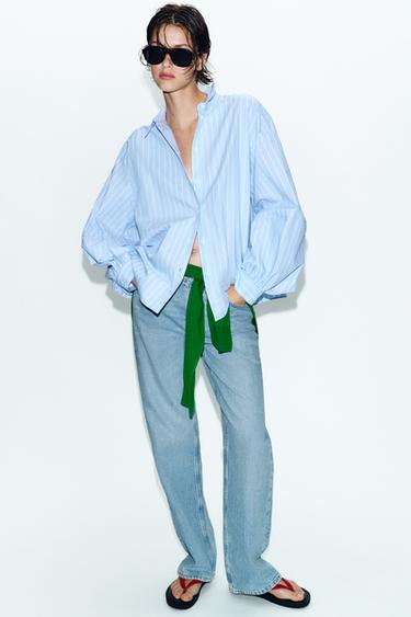 STRIPED PUFF SLEEVE SHIRT - Cornflower blue by Zara